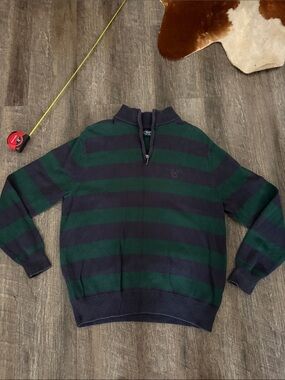Chaps Green & Navy Striped Zip-Up Sweater
